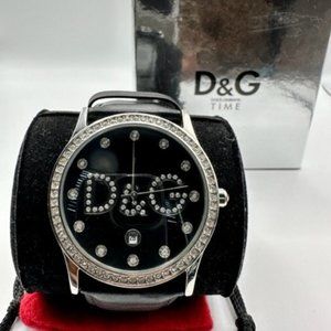 **SOLD** D&G DOLCE & GABBANA GLORIA BLACK LEATHER WATCH